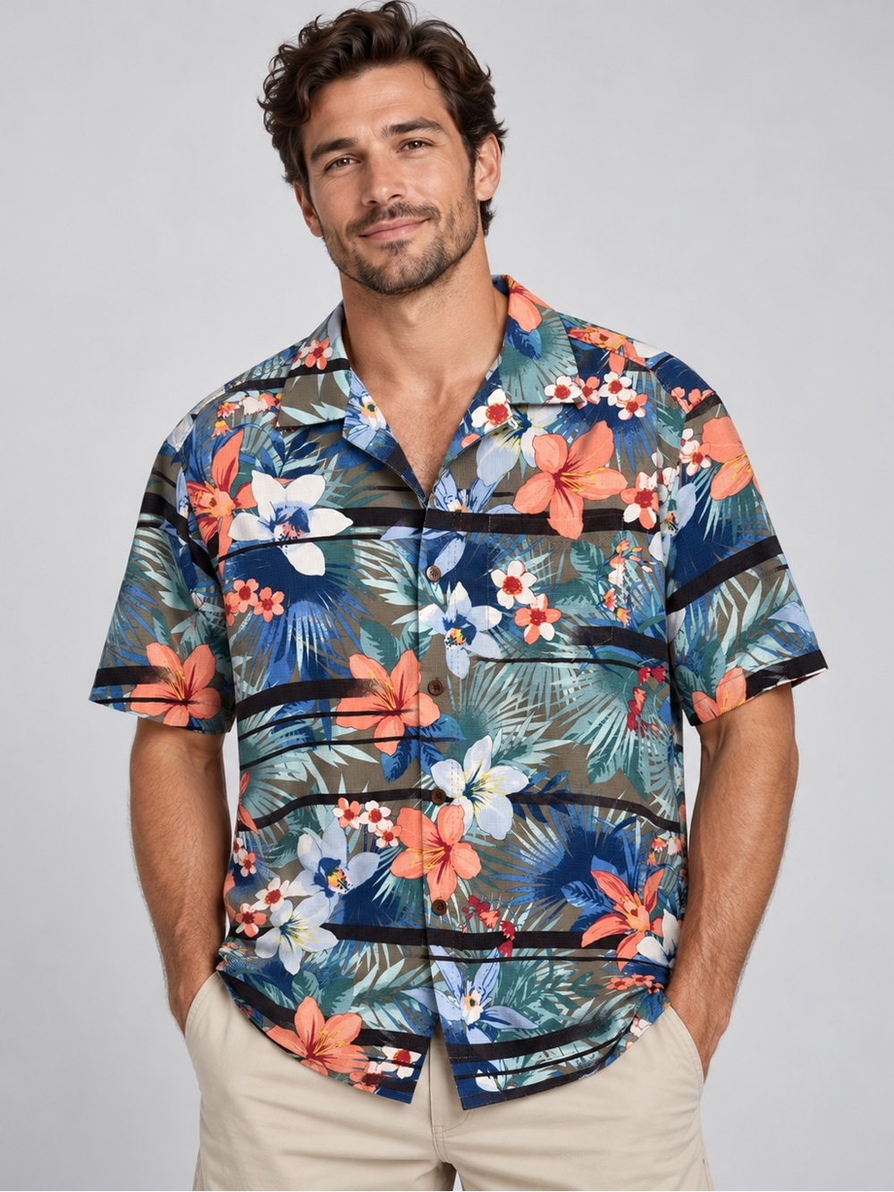 Tommy Bahama Silk Blend Tropical Floral Hawaiian Shirt Men’s M Original Fit